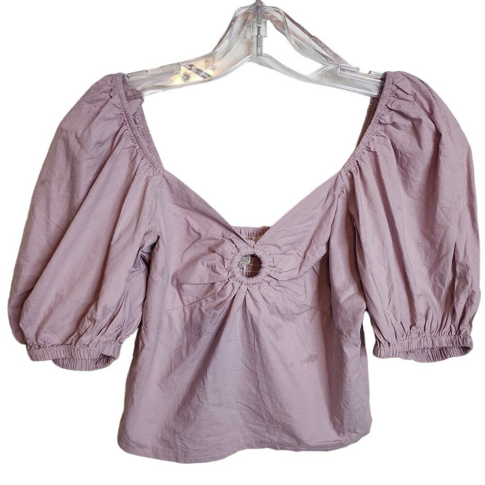 Sim & Sam Burnished Lilac Puff Sleeve Crop Top, NWT, Medium